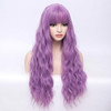 BERON 27 Inches Lavender Purple Wig Long Curly Purple Wig with Bangs for Women Fluffy Wavy Heat Resistant Synthetic Wigs