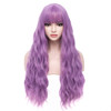 BERON 27 Inches Lavender Purple Wig Long Curly Purple Wig with Bangs for Women Fluffy Wavy Heat Resistant Synthetic Wigs