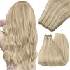 YoungSee Weft Hair Extensions Highlight Warm Ash Blonde Mix Bleach Blonde Human Hair Sew in Extensions Highlights Hair E