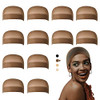 Dreamlover Wig Caps for Dark Skin Women Stretchy and Soft Nylon Stocking Caps for Wigs Natural Brown 12 Pieces