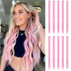 FESHFEN Colored Clip in Hair Extensions 10 PCS Pink Highlighted Hair Piece Straight Synthetic Clip in Hairpieces for Wom