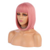 eNilecor Short Hair Wig 12 Straight Flat Bangs Short Bob Hair Candy Color Synthetic Wigs Natural As Real Hair Pink