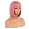 eNilecor Short Hair Wig 12 Straight Flat Bangs Short Bob Hair Candy Color Synthetic Wigs Natural As Real Hair Pink