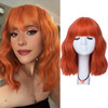 LABEAUT Ginger Orange Short Wavy Bob Wig with Air Bangs for Women Heat Resistance Shoulder Length Curled Wigs for Daily
