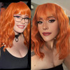 LABEAUT Ginger Orange Short Wavy Bob Wig with Air Bangs for Women Heat Resistance Shoulder Length Curled Wigs for Daily