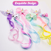 Little World Hair Clips for Girls 6 Pcs Curly Clip in Hair Extensions with Cute Unicorn Bow 13in Gradient Color Hair Cli