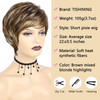 TISHINING Pixie Cut Brown Short Hair Wigs for White Women with Bangs Brown Mixed Blonde Highlights Layered Natural Looki