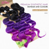 HANNE Ombre Purple Hair Bundles with Closure Body Wave Mermaid Hair Extensions for Women 18 20 22 Inch Closure Heat Resi