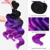 HANNE Ombre Purple Hair Bundles with Closure Body Wave Mermaid Hair Extensions for Women 18 20 22 Inch Closure Heat Resi