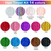 Hair Tinsel Kit 48 Inch14 Colors 3500 strands Tinsel Hair Extensions with Tools Heat Resistant Fairy Hair Tinsel Kit for
