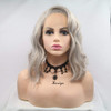 Xiweiya Silver Grey Short Cut Curly Synthetic Lace Front Wigs Bob Hair Curly Lace Wigs Side Parting Heat Resistant Wigs