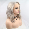 Xiweiya Silver Grey Short Cut Curly Synthetic Lace Front Wigs Bob Hair Curly Lace Wigs Side Parting Heat Resistant Wigs