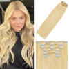 WindTouch Clip In Hair Extensions Real Human Hair Bleached Blonde Hair Extensions Natural 18Inch 75g 613 7PCS