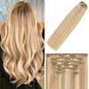 WindTouch Clip in Hair Extensions Remy Hair Reddish Brown to Blonde 20Inch 75g Soft Human Extensions Clip Ins 9A Grade 1