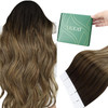 Ugeat Blonde Balayage Tape in Hair Extensions Ombre Invisible Tape in Weft Hair Extensions Dark Brown Mix Medium Brown w