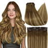 Full Shine Real Hair Extensions Clip in Human Hair Brown Clip in Hair Extensions Brown with Light Brown Balayage Hair Ex