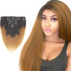 Kinky Straight Clip in Hair Extensions Double Weft Virgin Human Hair Real Thick Ombre 2 Tone 1BBrown Yaki Straight Clip