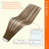Full Shine Human Hair Tape in Extensions 12Inch Darker Brown to Ash Brown Highlight Medium Blonde Tape ins for Women Pu