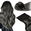 LaaVoo Clip in Hair Extensions Black Balayage Grey Silver Clip in Hair Extensions Real Human Hair Ombre Human Hair Clip