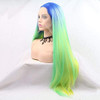 xiweiya Green Yellow Ombre Synthetic Lace Front Wig with Blue Roots Mixed Multicolor Lace Front Wig with Yellow Tips Nat