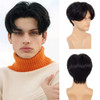 Swiking Men Wigs Short Black Straight Middle Part Synthetic Hair for Male Guy Halloween Cosplay Party Wigs with Cap Blac