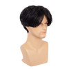 Swiking Men Wigs Short Black Straight Middle Part Synthetic Hair for Male Guy Halloween Cosplay Party Wigs with Cap Blac