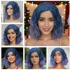 BUFASHION 14 Women Short Light Pink Kinky Straight Cosplay Synthetic Wigs With Air Bangs 46 Colors Available Ombre Light