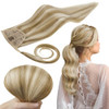 RUNATURE Human Hair Ponytail Extension Golden Blonde 14 Inch Ponytail Extensions Human Hair Light Blonde Highlighted Wra