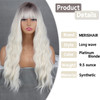 MERISIHAIR Ombre Platinum Blonde Wig with Bangs Long Platinum Blonde Wigs for WomenSynthetic Long Platinum White Wig Dar