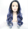 melody wig Blue Ombre Lace Front Wig With Dark Roots Long Wave Synthetic Lace Front Wig For Women Blue Black Mixed Color