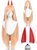 Half and Half Power Cosplay Wig 39 Long Straight Anime Orange Wigs with Bangs Horn Hairpins Wig Cap for Women Halloween