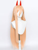 Half and Half Power Cosplay Wig 39 Long Straight Anime Orange Wigs with Bangs Horn Hairpins Wig Cap for Women Halloween