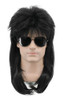 yuehong Adult Long Curly Black Mullet Heavy Metal Disco Wig 70s80s Rock Star Style Wig Soft Breathable Heat Resistant Sy