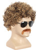 yuehong Short Curly Afro Mens 70s 80s Disco Wig With Mustache Rocker Costume Hair Heat Resistant Synthetic Fibers Cospla
