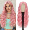 YBYMCAI Pink Wig Long Pink Wavy Wigs for Women Middle Part Pastel Pink 26 inch Natural Curly Synthetic Wig Heat Resistan