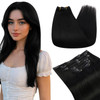Ugeat Black Human Hair Clip in Extensions for Women Real Hair Extensions Clip in Human Hair Jet Black Hair Extensions Cl