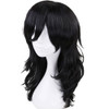 ANOGOL Hair CapBlack Long Wavy Wig with Bangs Black Synthetic Hair For Women Men Dress Up Wig For Anime Cartoon Costume