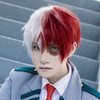 ANOGOL Hair Cap Half Red Half White Wigs Short Silver Cosplay Wig Mens Short White Wigs for Anime Cosplay Synthetic Hair