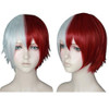 ANOGOL Hair Cap Half Red Half White Wigs Short Silver Cosplay Wig Mens Short White Wigs for Anime Cosplay Synthetic Hair