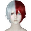 ANOGOL Hair Cap Half Red Half White Wigs Short Silver Cosplay Wig Mens Short White Wigs for Anime Cosplay Synthetic Hair