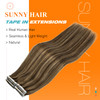Sunny Hair Tape in Hair Extensions Human Hair 20 Inch Remy Hair Extensions Tape ins for Women Dark Brown Highlight Caram