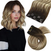 Moresoo Clip in Hair Extensions Balayage Remy Human Hair Extensions Clip in Dark Brown Ombre Medium Brown mix Golden Blo