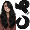 Moresoo Tape Hair Extensions Black Human Hair Tape in Extensions Natural Black Real Hair Glue in Human Hair Extensions 2