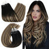 Ugeat Micro Link Hair Extensions Ombre Microbead Hair Extensions Ombre Black with Dark Brown Mix Caramel Brown Balayage