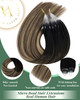 Ugeat Micro Link Hair Extensions Ombre Microbead Hair Extensions Ombre Black with Dark Brown Mix Caramel Brown Balayage