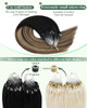 Ugeat Micro Link Hair Extensions Ombre Microbead Hair Extensions Ombre Black with Dark Brown Mix Caramel Brown Balayage
