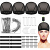 Wig Caps for Women 95 Pcs Wig Making Kit Stretchable Mesh Dome Cap Black Hair Weaving Thread TC Needles Combs and Adjust