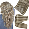 Full Shine Seamless Hair Extensions Clip in Brown Highlights Ash Brown Mix Platinum Blonde Clip in Hair Extensions Thick