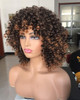 Annivia Short Curly Wigs for Black Women with Bangs Big Bouncy Fluffy Kinky Curly Wigs Heat Resist Soft Synthetic 2Tone
