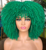 RunM Short Curly Afro Wig With Bangs for Black Women Kinky Curly Hair Wig Afro Synthetic Full WigsGreen